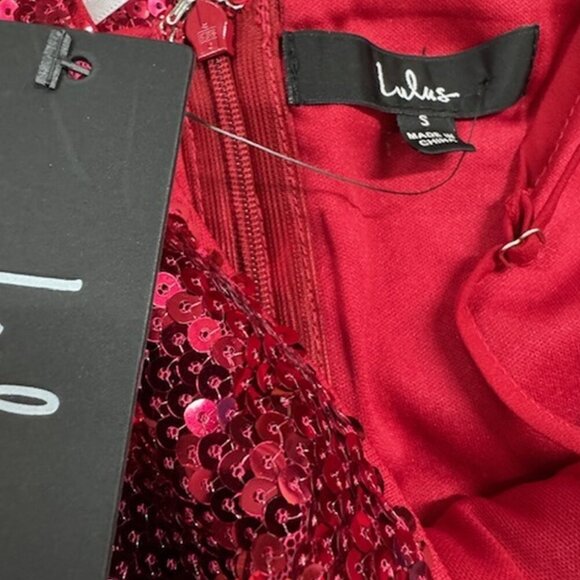 NWT Lulus Below the Stars Wine Red Sequin Asymmetrical Bodycon Dress (size S) - Picture 8 of 10